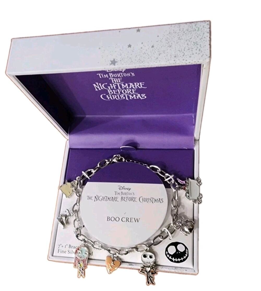 NIB Disney Nightmare Before Christmas Boo Crew Silver Plated Charm Bracelet